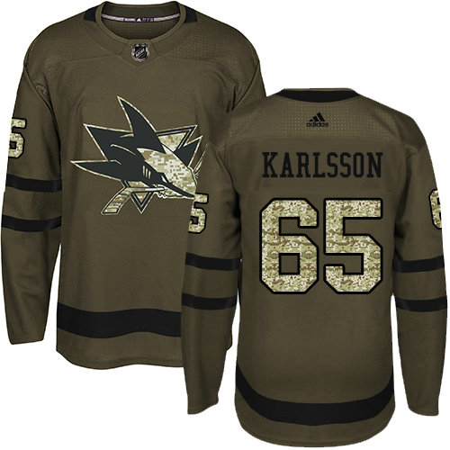 Adidas Sharks #65 Erik Karlsson Green Salute to Service Stitched Youth NHL Jersey