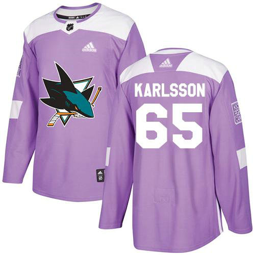 Adidas Sharks #65 Erik Karlsson Purple Authentic Fights Cancer Stitched NHL Jersey