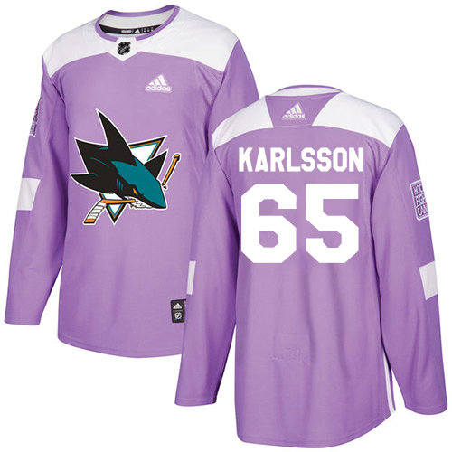 Adidas Sharks #65 Erik Karlsson Purple Authentic Fights Cancer Stitched Youth NHL Jersey