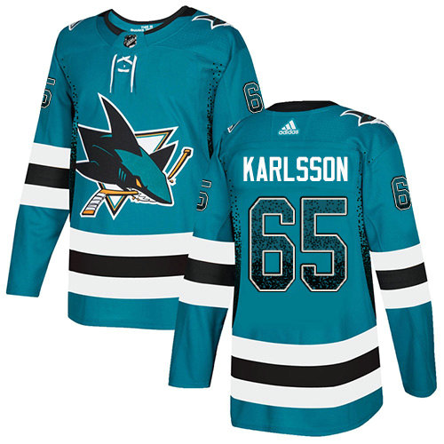 Adidas Sharks #65 Erik Karlsson Teal Home Authentic Drift Fashion Stitched NHL Jersey