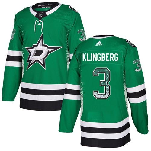 Adidas Stars #3 John Klingberg Green Home Authentic Drift Fashion Stitched NHL Jersey