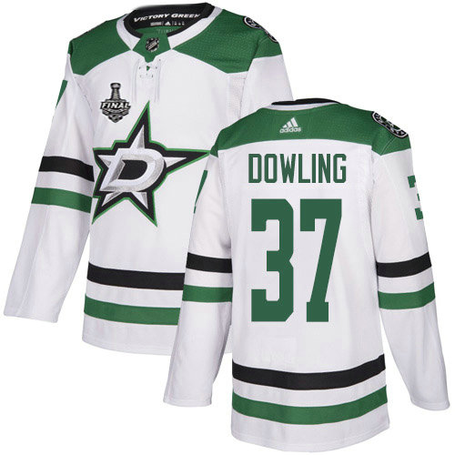 Adidas Stars #37 Justin Dowling White Road Authentic 2020 Stanley Cup Final Stitched NHL Jersey