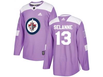 Adidas Winnipeg Jets #13 Teemu Selanne Purple Authentic Fights Cancer Stitched NHL Jersey