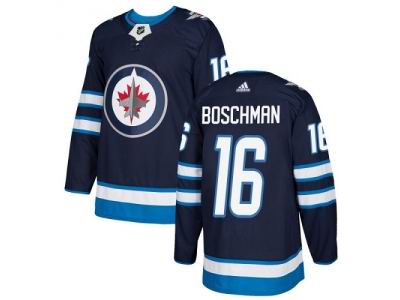 Adidas Winnipeg Jets #16 Laurie Boschman Navy Blue Home Jersey