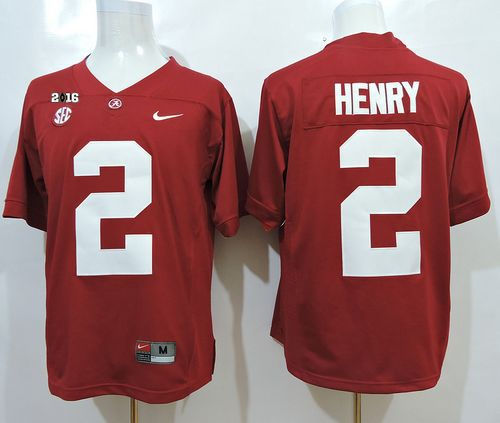 Alabama Crimson Tide 2 Derrick Henry Red SEC 2016 College Football Playoff National Championship Patch NCAA Jersey