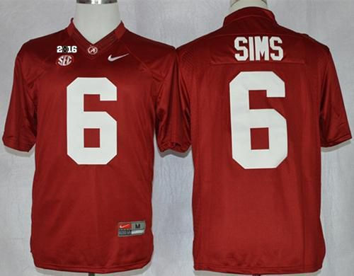 Alabama Crimson Tide 6 Blake Sims Red Limited 2016 College Football Playoff National Championship Patch NCAA Jersey