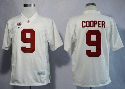 Alabama Crimson Tide 9 Amari Cooper White Limited 2016 College Football Playoff National Championship Patch NCAA Jersey