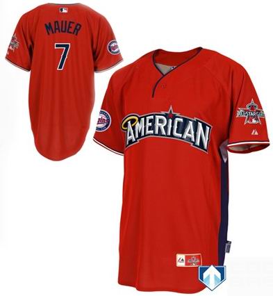 American League Authentic Minnesota Twins #7 Joe Mauer 2010 All-Star Jerseys red