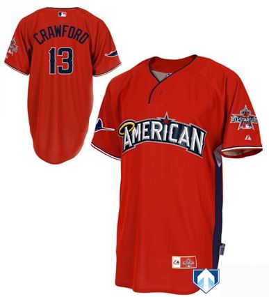 American League Authentic Tampa Bay Rays #13 Carl Crawford 2010 All-Star Jersey red