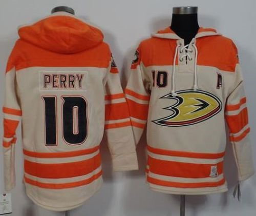 Anaheim Ducks 10 Corey Perry Cream Orange Sawyer Hooded Sweatshirt NHL Jersey