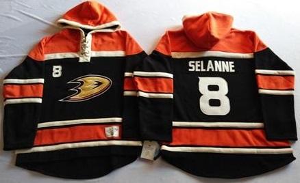 Anaheim Ducks 8 Teemu Selanne Black Sawyer Hooded Sweatshirt NHL Jersey