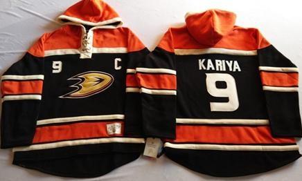 Anaheim Ducks 9 Paul Kariya Black Sawyer Hooded Sweatshirt NHL Jersey