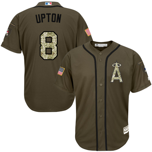 Angels #8 Justin Upton Green Salute to Service Stitched Youth MLB Jersey