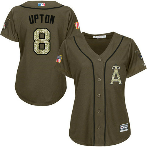 Angels #8 Justin Upton Green Salute to Service Women's Stitched MLB Jersey_1