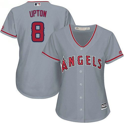 Angels #8 Justin Upton Grey Road Women's Stitched MLB Jersey_1