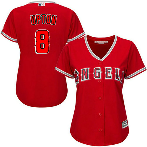 Angels #8 Justin Upton Red Alternate Women's Stitched MLB Jersey_1