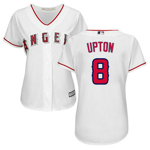 Angels #8 Justin Upton White Home Women's Stitched MLB Jersey_1