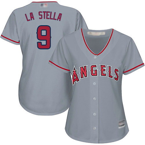 Angels #9 Tommy La Stella Grey Road Women's Stitched Baseball Jersey