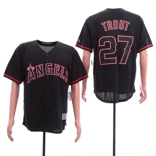 Angels 27 Mike Trout Black Cool Base Jersey