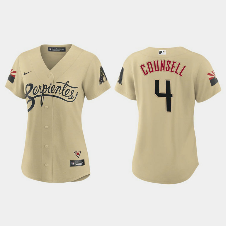 Arizona Diamondbacks #4 Craig Counsell Women's Nike 2021 City Connect MLB Jersey Gold