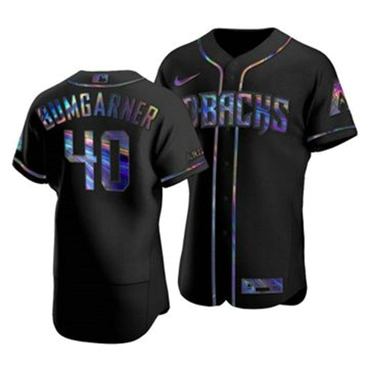 Arizona Diamondbacks #40 Madison Bumgarner Men's Nike Iridescent Holographic Collection MLB Jersey - Black