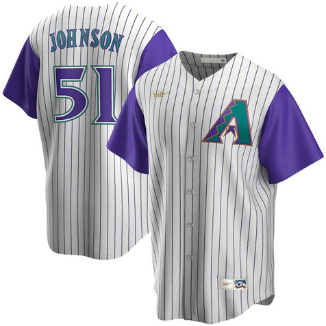 Arizona Diamondbacks #51 Randy Johnson Nike Alternate Cooperstown Collection Player MLB Jersey Cream Purple
