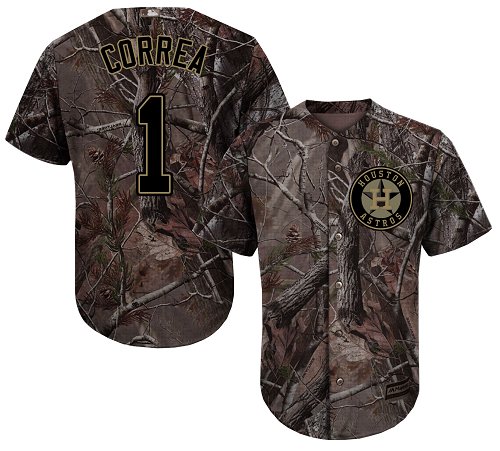 Astros #1 Carlos Correa Camo Realtree Collection Cool Base Stitched Youth Baseball Jersey
