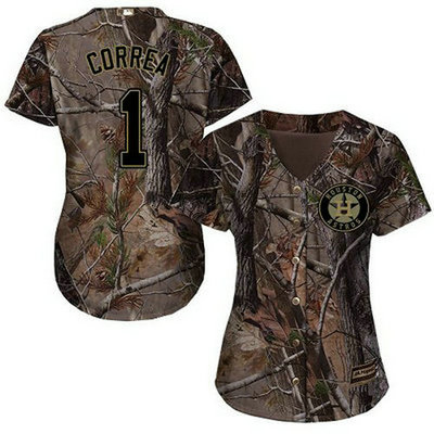 Astros #1 Carlos Correa Camo Realtree Collection Cool Base Women's Stitched Baseball Jersey