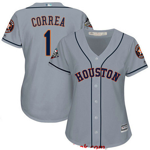 Astros #1 Carlos Correa Grey Road 2019 World Series Bound Women's Stitched Baseball Jersey