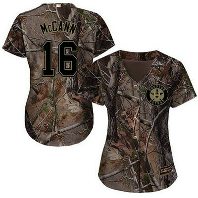 Astros #16 Brian McCann Camo Realtree Collection Cool Base Women's Stitched Baseball Jersey
