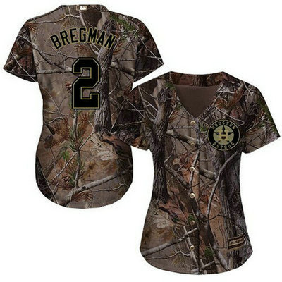 Astros #2 Alex Bregman Camo Realtree Collection Cool Base Women's Stitched Baseball Jersey
