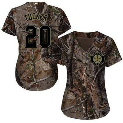Astros #20 Preston Tucker Camo Realtree Collection Cool Base Women's Stitched Baseball Jersey