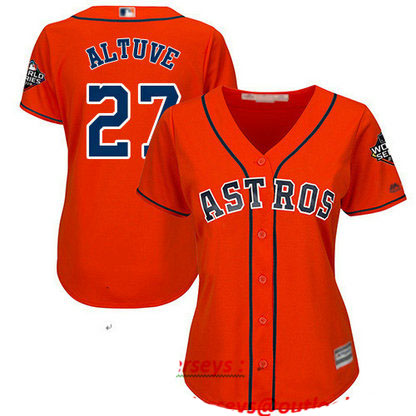 Astros #27 Jose Altuve Orange Alternate 2019 World Series Bound Women's Stitched Baseball Jersey
