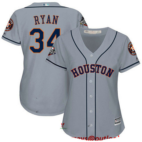 Astros #34 Nolan Ryan Grey Road 2019 World Series Bound Women's Stitched Baseball Jersey