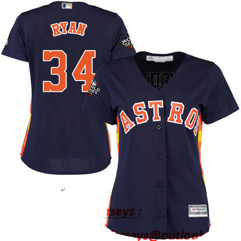 Astros #34 Nolan Ryan Navy Blue Alternate 2019 World Series Bound Women's Stitched Baseball Jersey