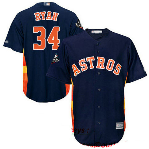 Astros #34 Nolan Ryan Navy Blue Cool Base 2019 World Series Bound Stitched Youth Baseball Jersey