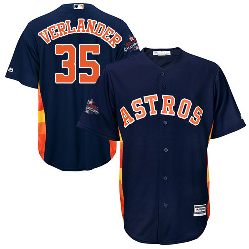 Astros #35 Justin Verlander Navy Blue Cool Base 2017 World Series Champions Stitched Youth MLB Jersey