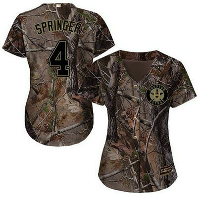 Astros #4 George Springer Camo Realtree Collection Cool Base Women's Stitched Baseball Jersey