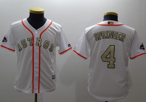 Astros #4 George Springer White 2017 World Series Champions Gold Program Cool Base Stitched Youth Baseball Jersey