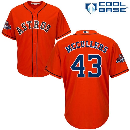 Astros #43 Lance McCullers Orange Cool Base 2017 World Series Champions Stitched Youth MLB Jersey