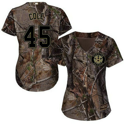 Astros #45 Gerrit Cole Camo Realtree Collection Cool Base Women's Stitched Baseball Jersey