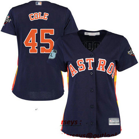 Astros #45 Gerrit Cole Navy Blue Alternate 2019 World Series Bound Women's Stitched Baseball Jersey