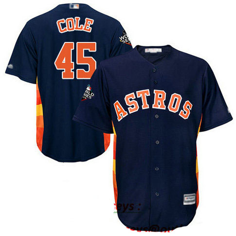 Astros #45 Gerrit Cole Navy Blue Cool Base 2019 World Series Bound Stitched Youth Baseball Jersey