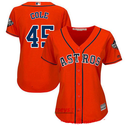Astros #45 Gerrit Cole Orange Alternate 2019 World Series Bound Women's Stitched Baseball Jersey