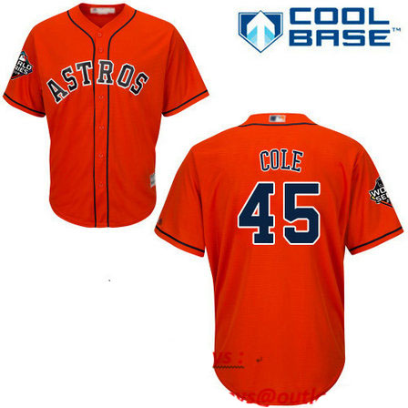 Astros #45 Gerrit Cole Orange Cool Base 2019 World Series Bound Stitched Youth Baseball Jersey