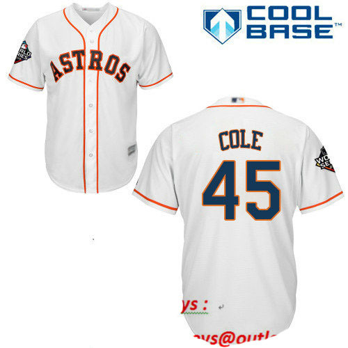 Astros #45 Gerrit Cole White Cool Base 2019 World Series Bound Stitched Youth Baseball Jersey