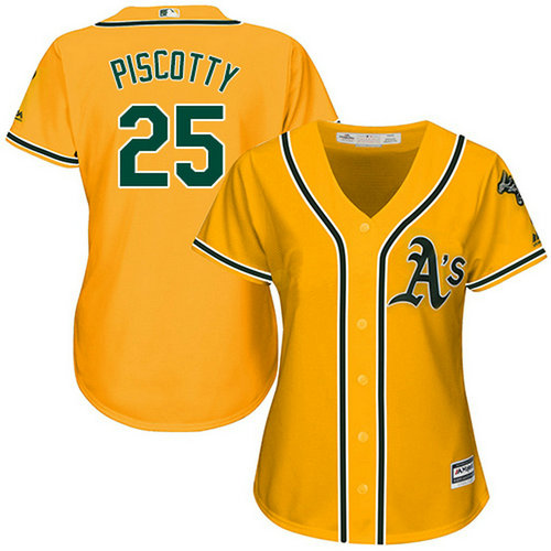 Athletics #25 Stephen Piscotty Gold Alternate Women's Stitched MLB Jersey_1