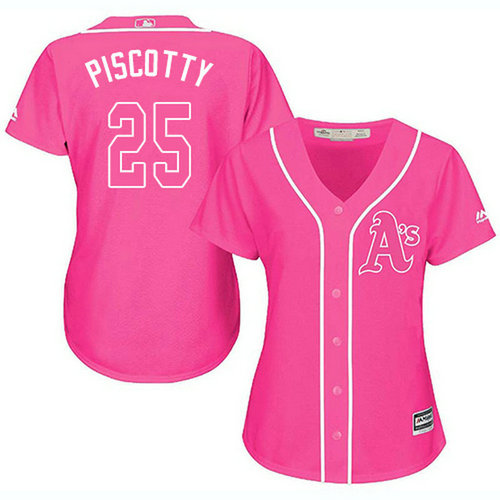 Athletics #25 Stephen Piscotty Pink Fashion Women's Stitched MLB Jersey_1