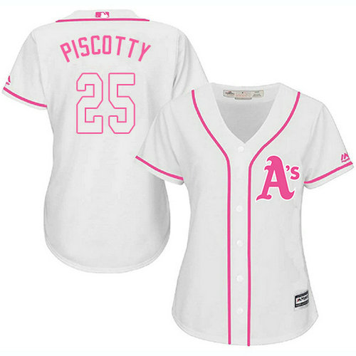 Athletics #25 Stephen Piscotty White Pink Fashion Women's Stitched MLB Jersey_1