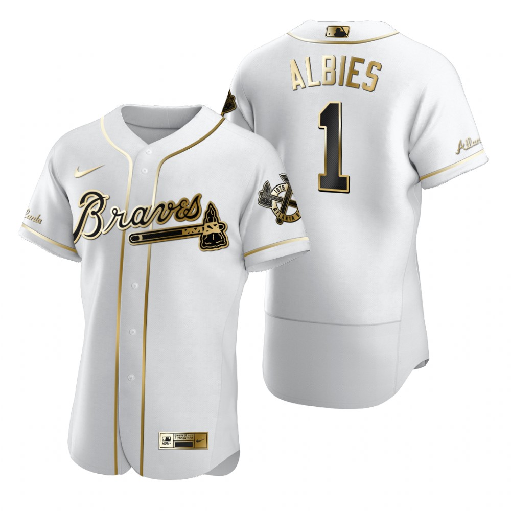Atlanta Braves #1 Ozzie Albies White Nike Men's Authentic Golden Edition MLB Jersey
